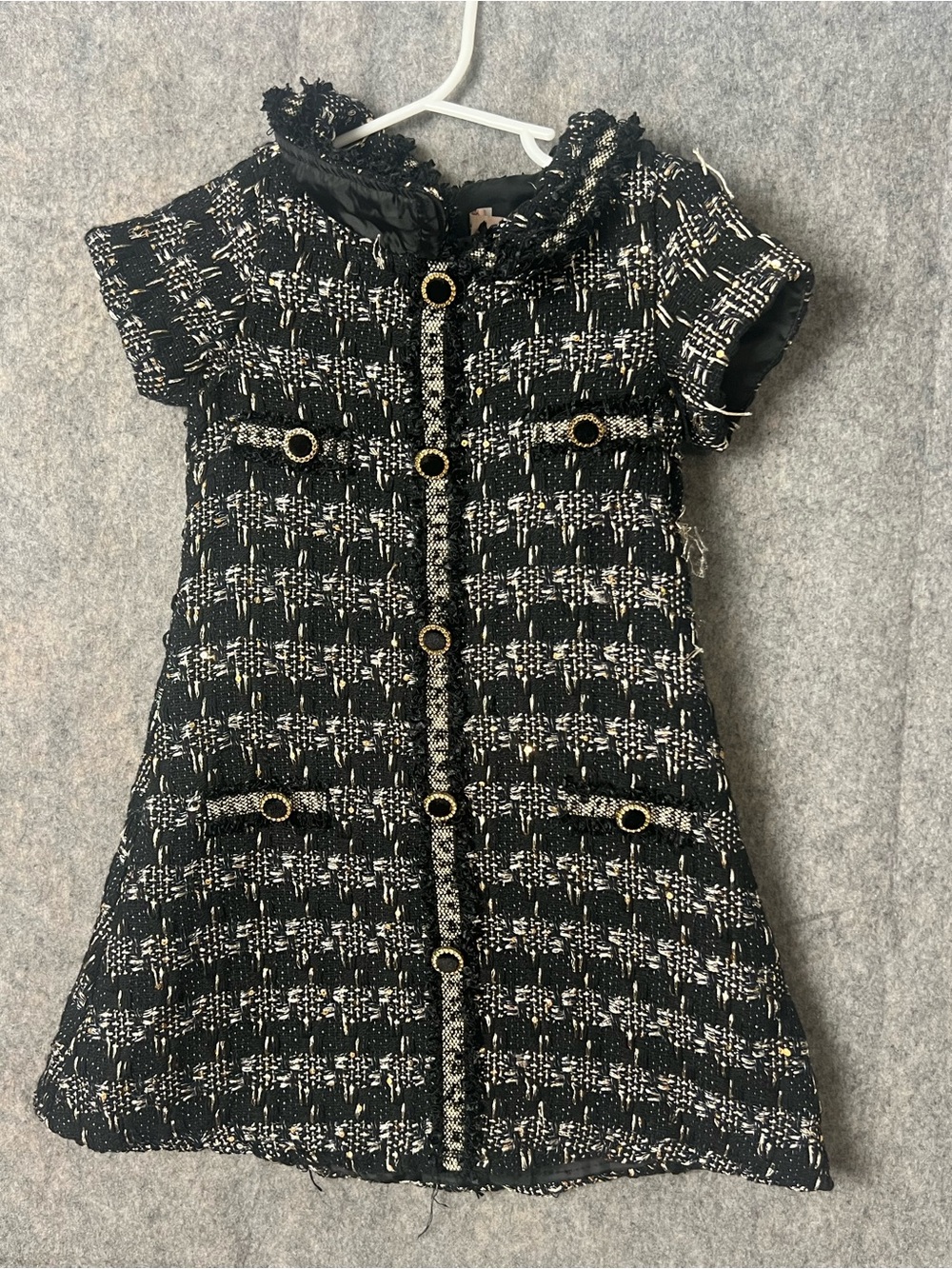 Biscotti Toddler Girl 4T Classic Black‎ Tweed Dress with Gold Trim